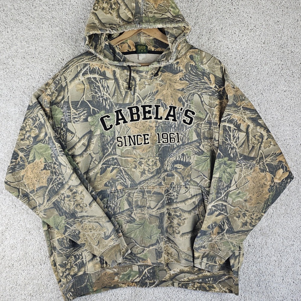 Vintage Cabelas Hoodie Mens 3XL Pullover Camo Realtree Seclusion 3D Cotton 90s